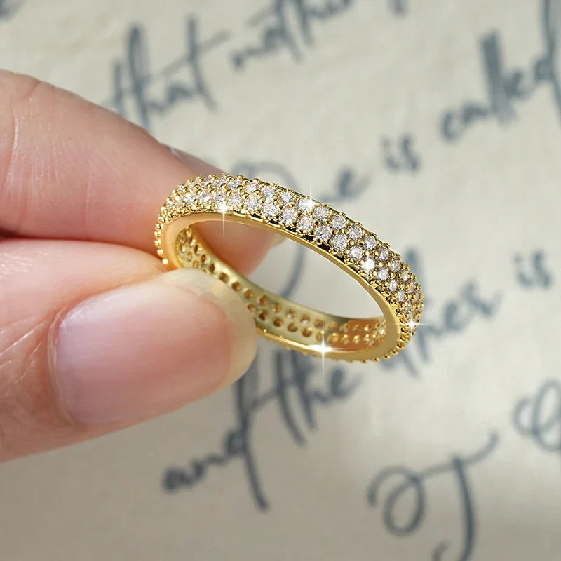 Sparkling 1.3mm D Color Full Moissanite Eternity Ring 14k Gold Filled Double-row Finger Bands GRA Cerified Rings for Womem