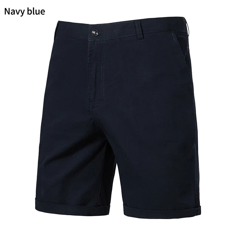 Classic Mens 100% Cotton Casual Shorts Khaki Grey Navy Black Knee Shorts American Style Streetwear Golf Shorts
