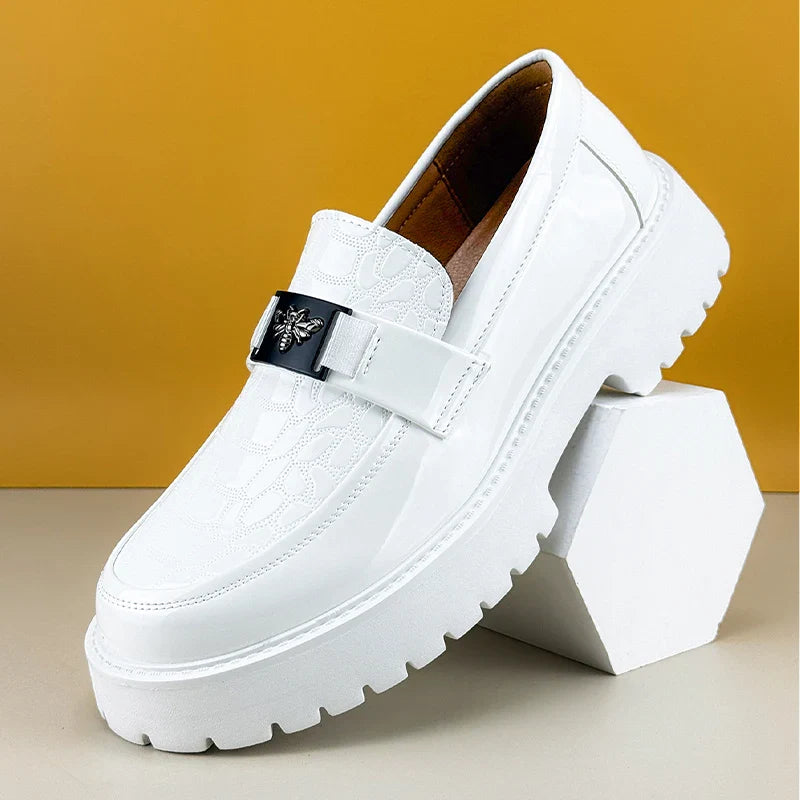 2026 Fashion Bee Design Men's Leather Shoes Thick Sole Luxury  Slip On Loafers Comfort Fashio Business Party Formal Dress Shoes