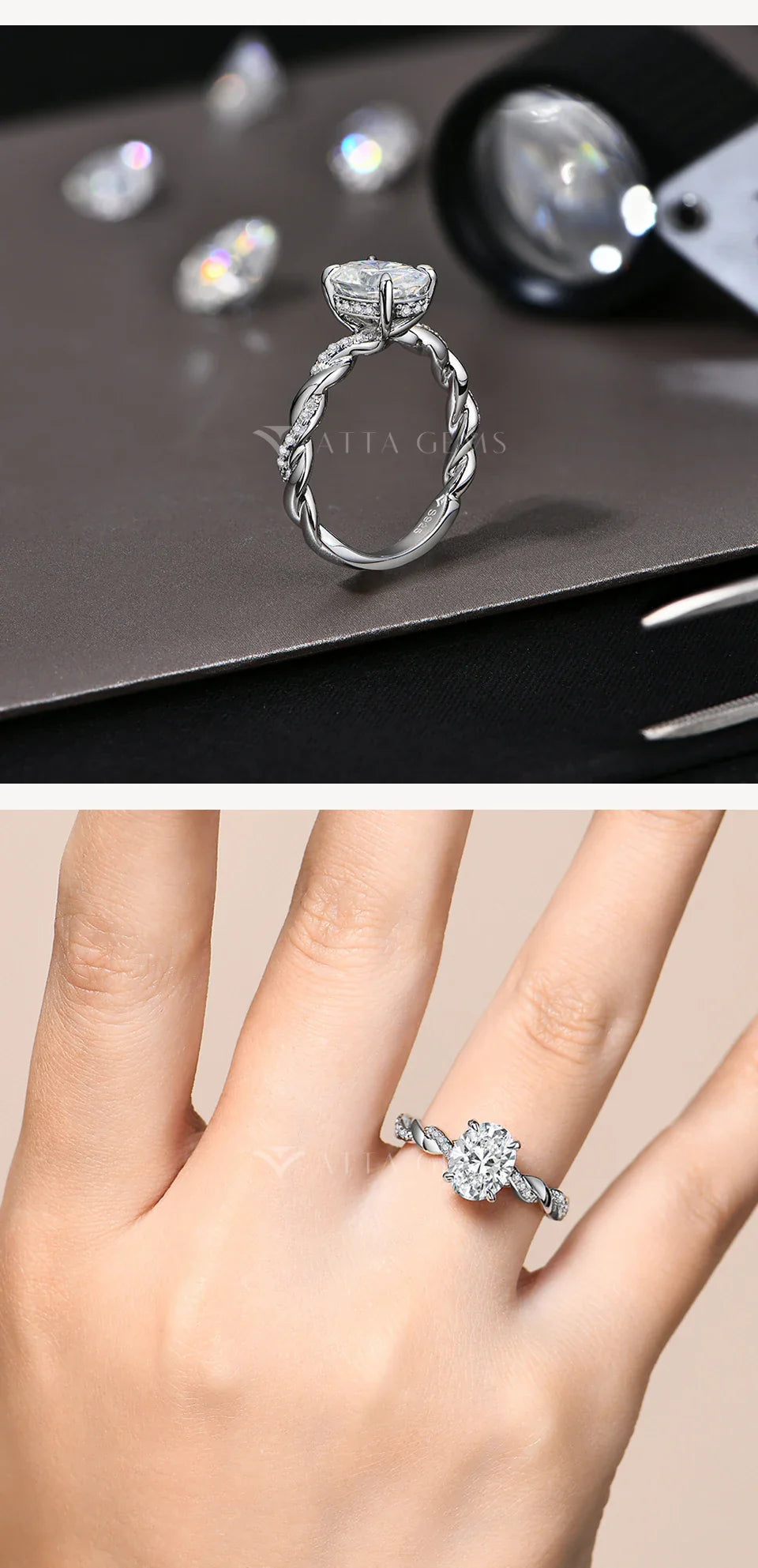 New 2CT Oval Cut Moissanite Ring S925 Silver 18K Gold Plated Cross Solitaire Rings for Women Engagement Wedding Jewelry