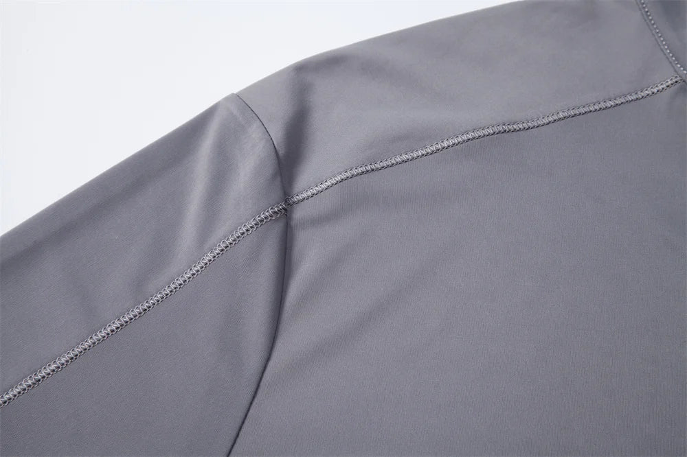 Men's UPF100+ Sun Protection Long Sleeve Shirt Solid Color Zipper Outdoor Shirts Stand Collar Quick Dry T Shirts
