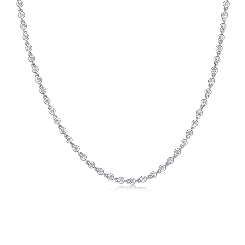 Certified 3mm Round Bezel Moissanite Tennis Necklace for Women 925 Sterling Silver Plated 18k Gold D Color Diamond Neckchain