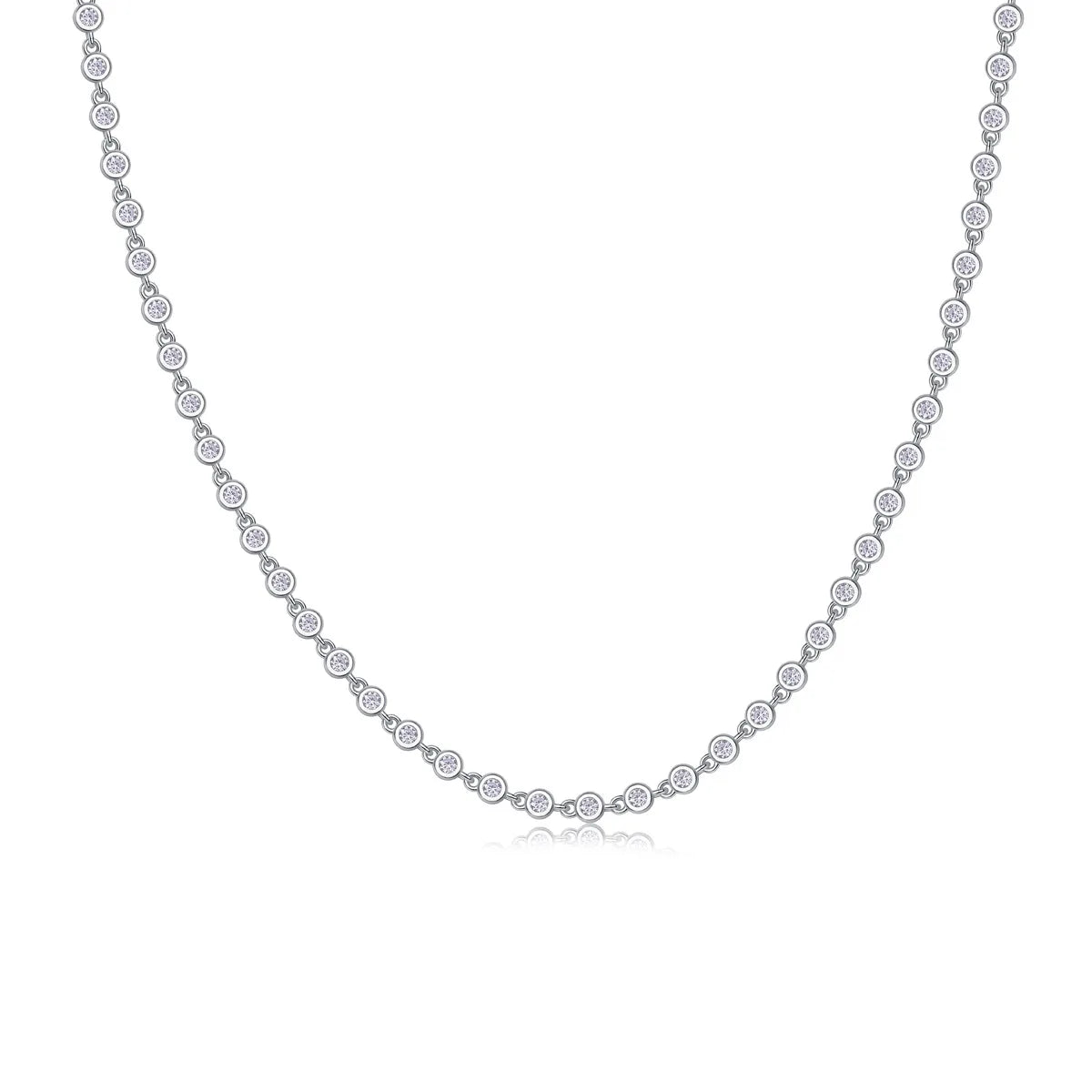 Certified 3mm Round Bezel Moissanite Tennis Necklace for Women 925 Sterling Silver Plated 18k Gold D Color Diamond Neckchain