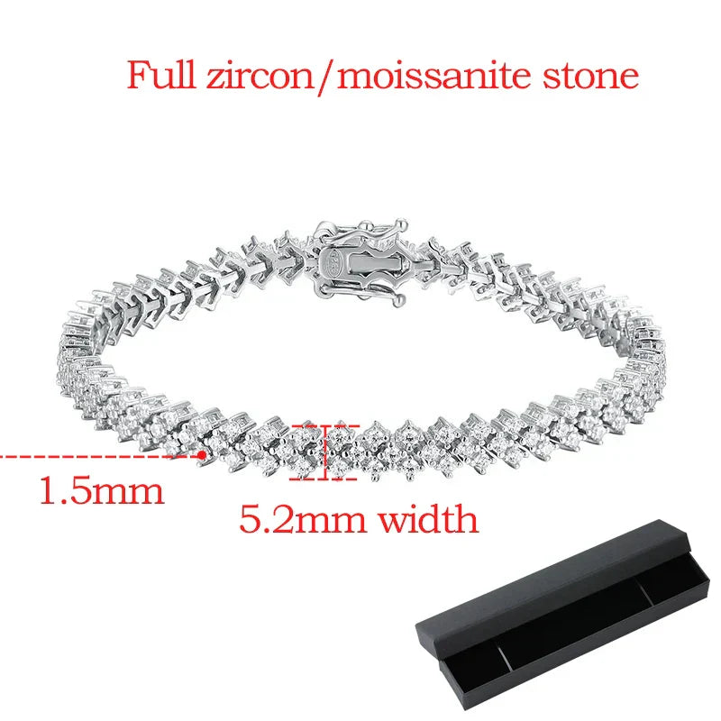 15-20CM 100% Real Moissanite Tennis Bracelets for Women Men's Hip Hop Sterling Silver 925 Chain Simulated Diamond Jewelry