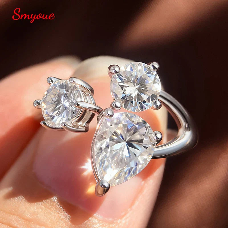 Pear/round Cut Adjustable Moissanite Rings for Women Ideal Cut Female S925 Sterling Silver Plated 18K Lab Diamond Band