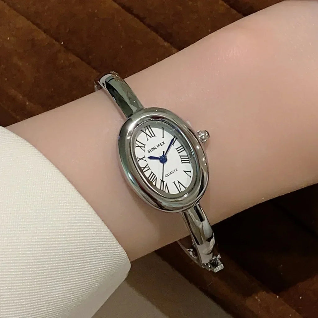Women Rome Dial Quartz Watch Brand Luxury Gold Colors Bangle Oval  Wristwatch Relogio Feminino Gifts Clock Montre Femme