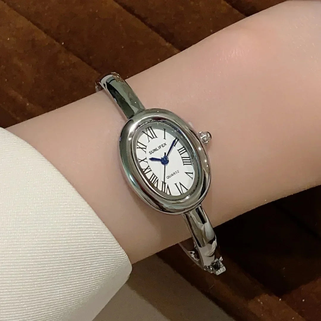 Women Rome Dial Quartz Watch Brand Luxury Gold Colors Bangle Oval  Wristwatch Relogio Feminino Gifts Clock Montre Femme