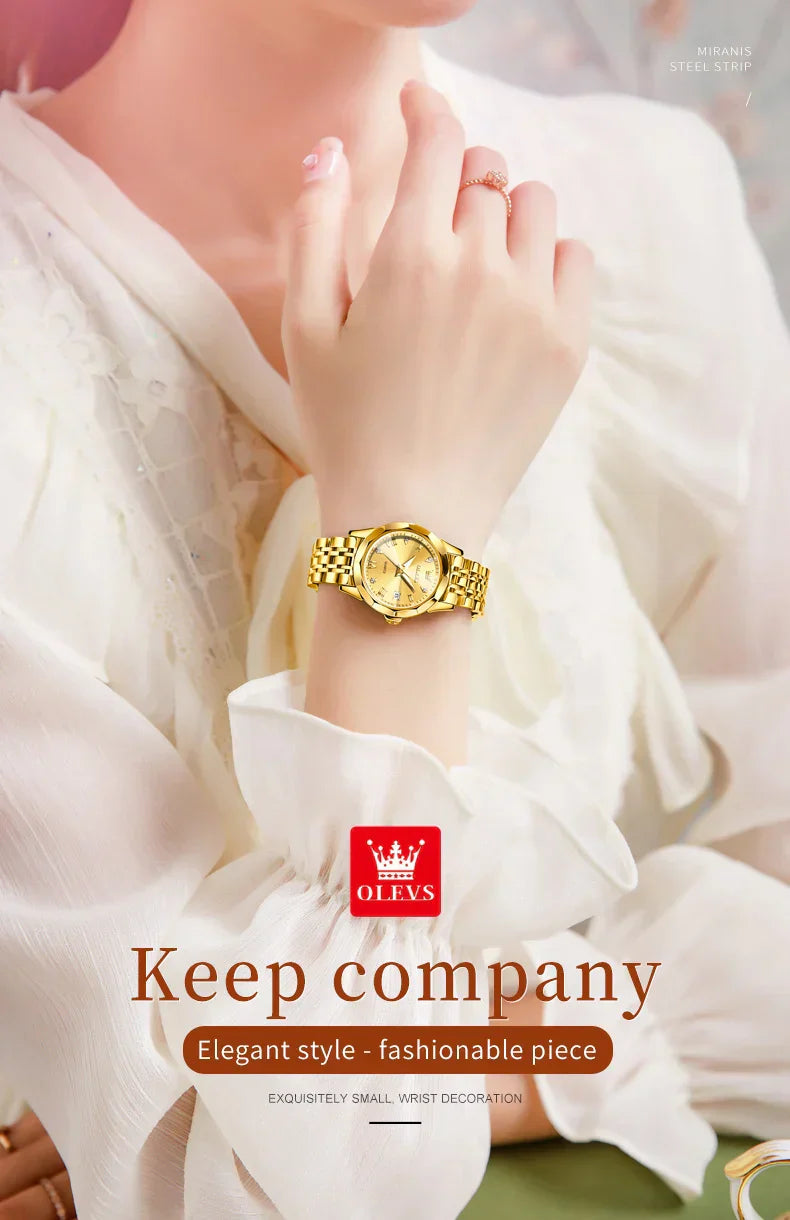 Fashion Golden Watch for Women Stainless Steel Waterproof Women's Watches Elegant Original Luxury Ladies Quartz Wristwatch