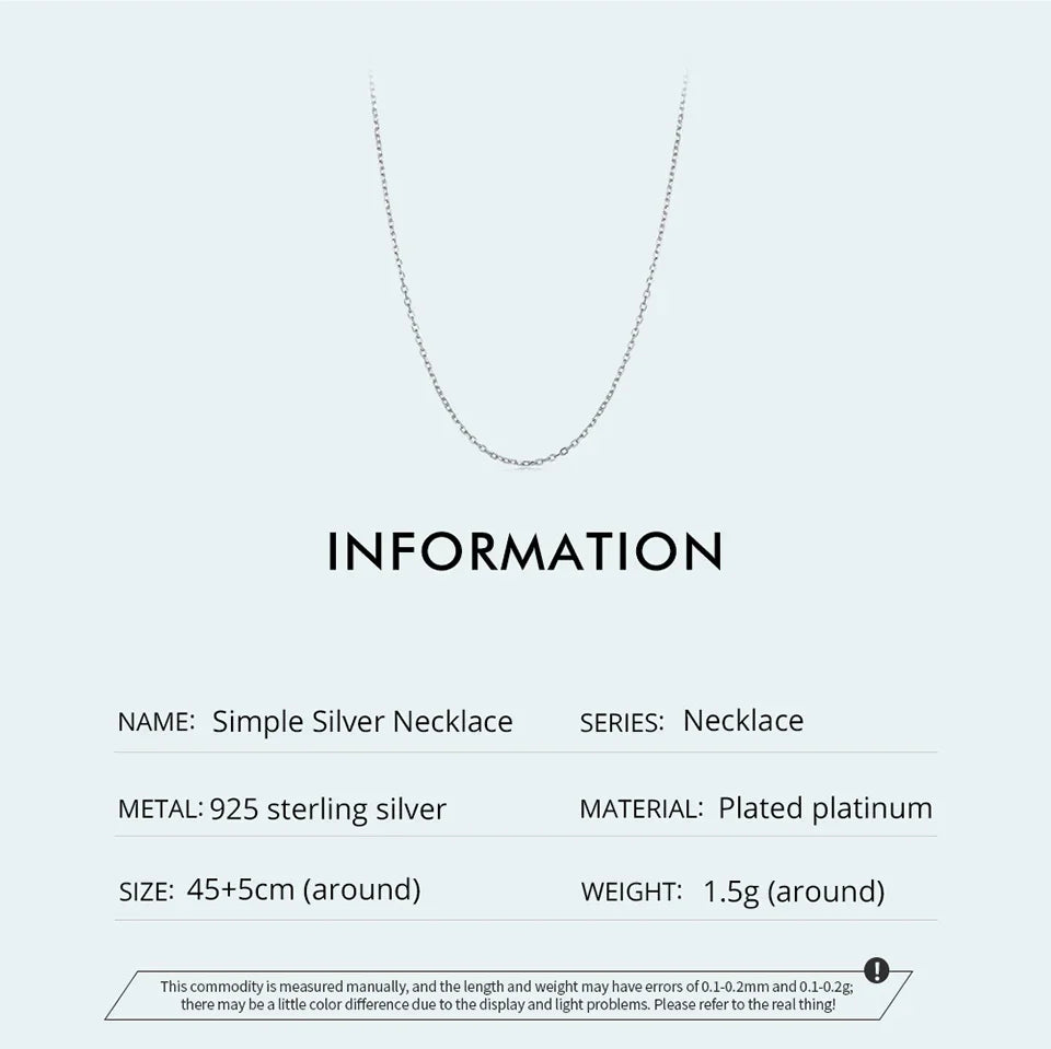 925 Sterling Silver Lobster Clasp Adjustable Necklace Basic Chain Link Simple Fine Jewelry for Women Birthday Gift SCA018