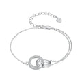 925 Sterling Silver Double Circle Bracelet Eternity Adjustable Chain Link Platinum Plated for Women Valentine's Day Gift