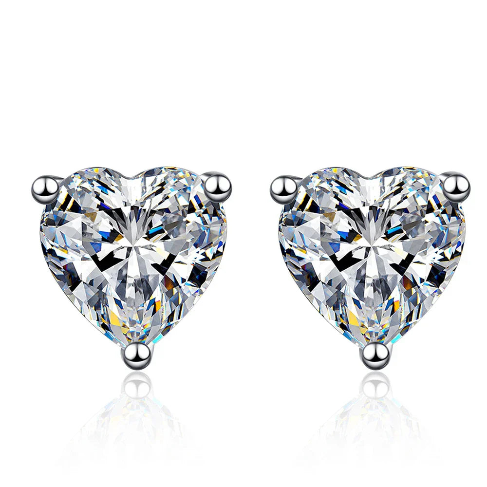 Heart Shape Moissanite Stud Earrings for Women Men 1/2/4carat  Certified Lab Diamond Ear Studs S925 Silver Plated 18k Gold
