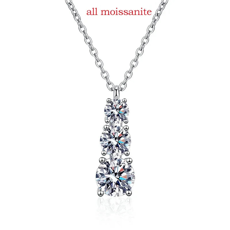 1.8CT Moissanite Pendant for Women Men Sparkling Diamond Necklace 3 Stones Solid Silver 925 Jewellery Luxury Quality GRA