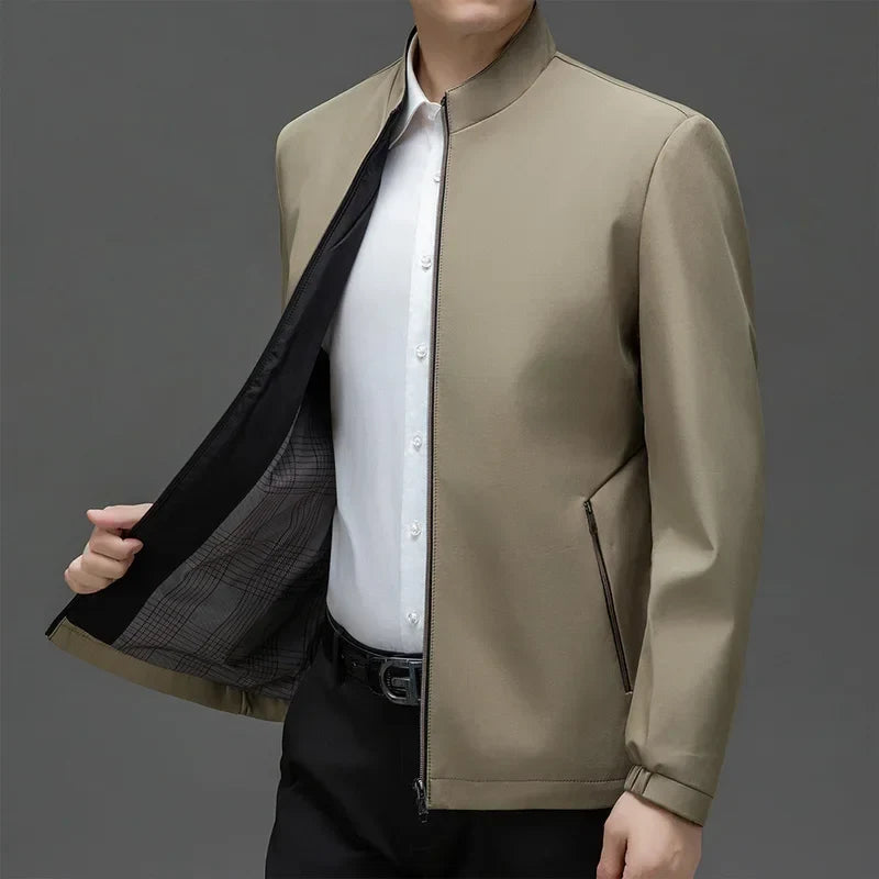 Brand Mens Daily Jacket Casual Solid Color Stand Collar Work Business Wear-resistant Autumn Jacket for Male Commuting