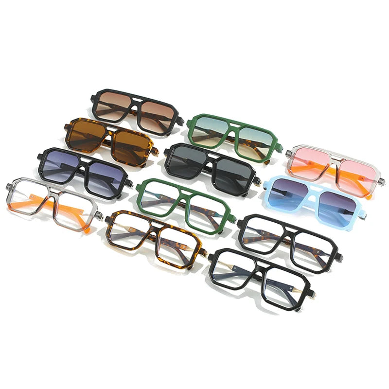 New Double Bridges Square Sunglasses Women Fashion Gradient Shades UV400 Retro Polygon Men Sun Glasses