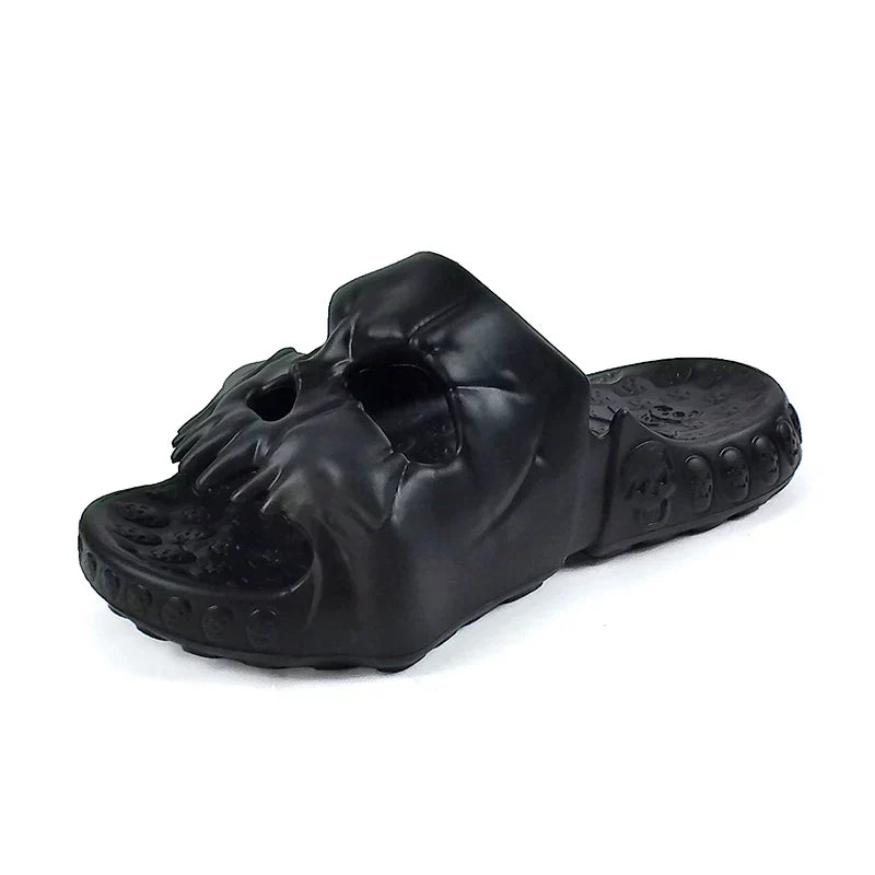 Men’s and Women’s Fashionable Soft Home Slippers – Shower Sandals with Skull Design in Black, White, Brown
