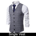 KIDWHXR 2026 Man Waistcoat Slim Plaid Business Casual Male Suit Vest V-neck Sleeveless Breathable Wedding Party Vest for Men