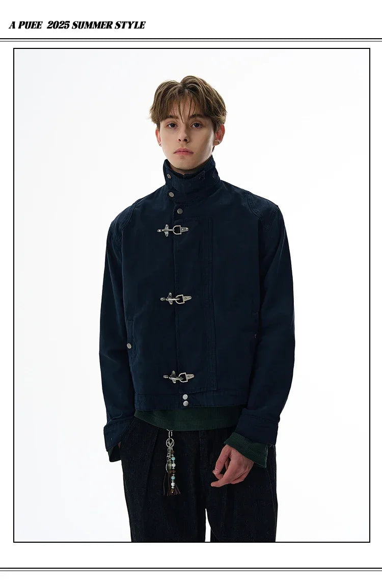 Retro Black Gothic High Street Airplane Buckle Jacket for Men and Women Korean Fashion Y2k American Retro Casual Jacket