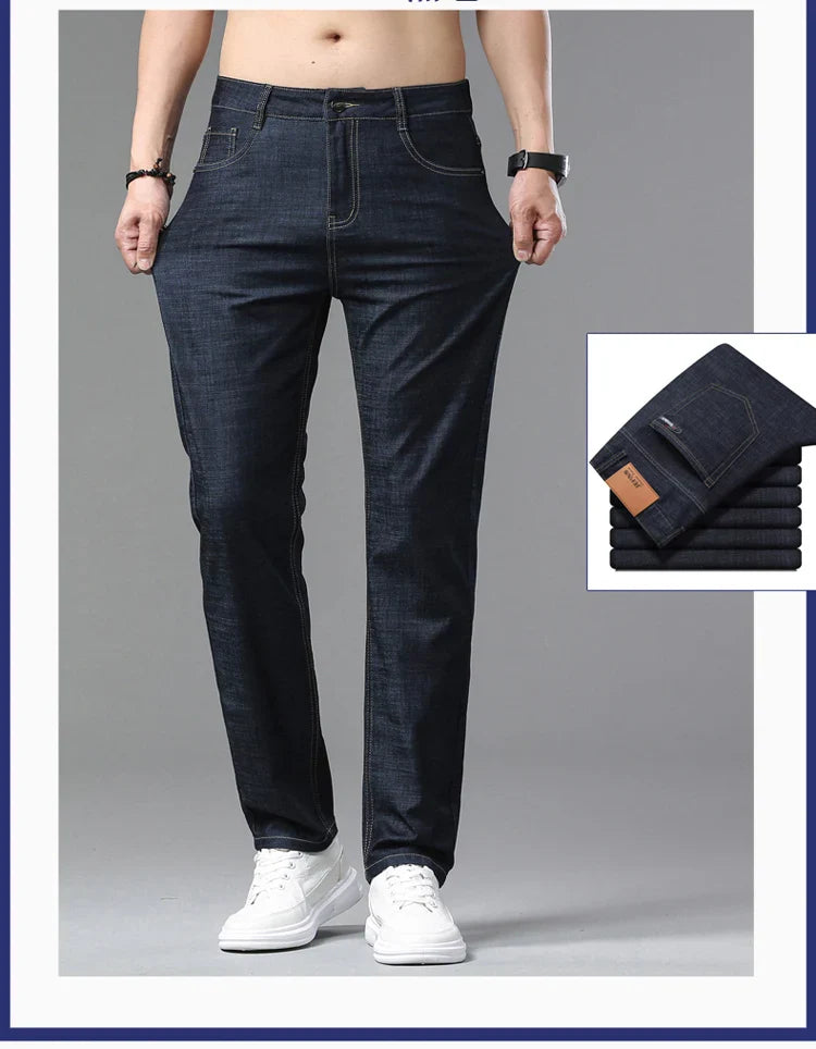 2025 Spring Summer Thin Classic Men's Business Jeans Stretch Trousers Casual Straight Denim Pants  Brand Male Clothing 28-40