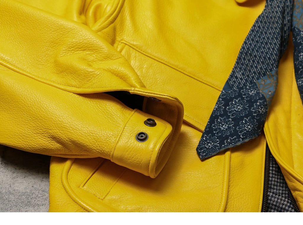 Spring Autumn Cool Handsome Short Yellow Soft Pu Leather Jacket Men Turn-down Collar Luxury Designer Clothes 2025