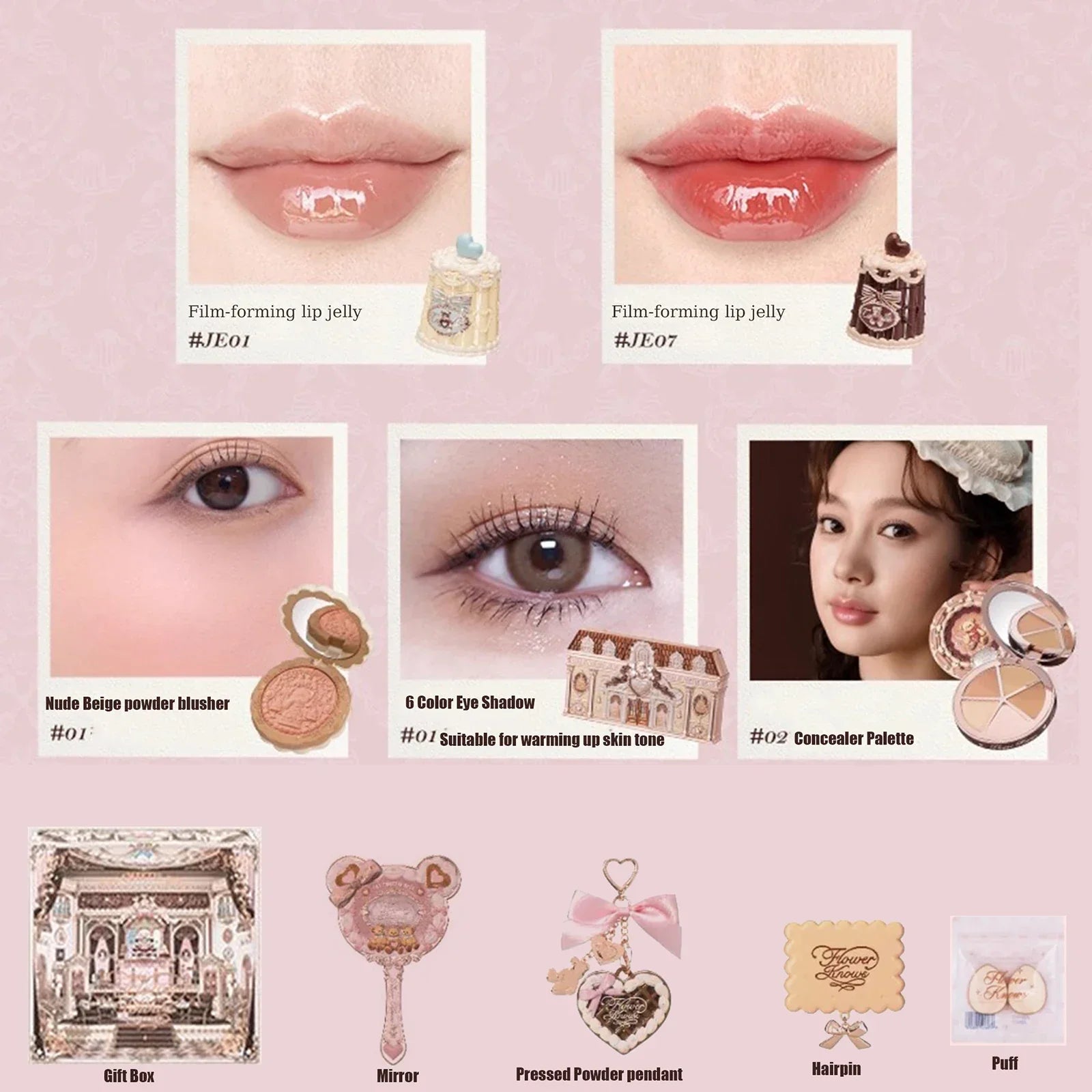 THE SWEETIE BEAR COLLECTION Makeup Gift Set All In Concealer Palette Blush Setting Powder Lip Jelly Gift Box Mirror