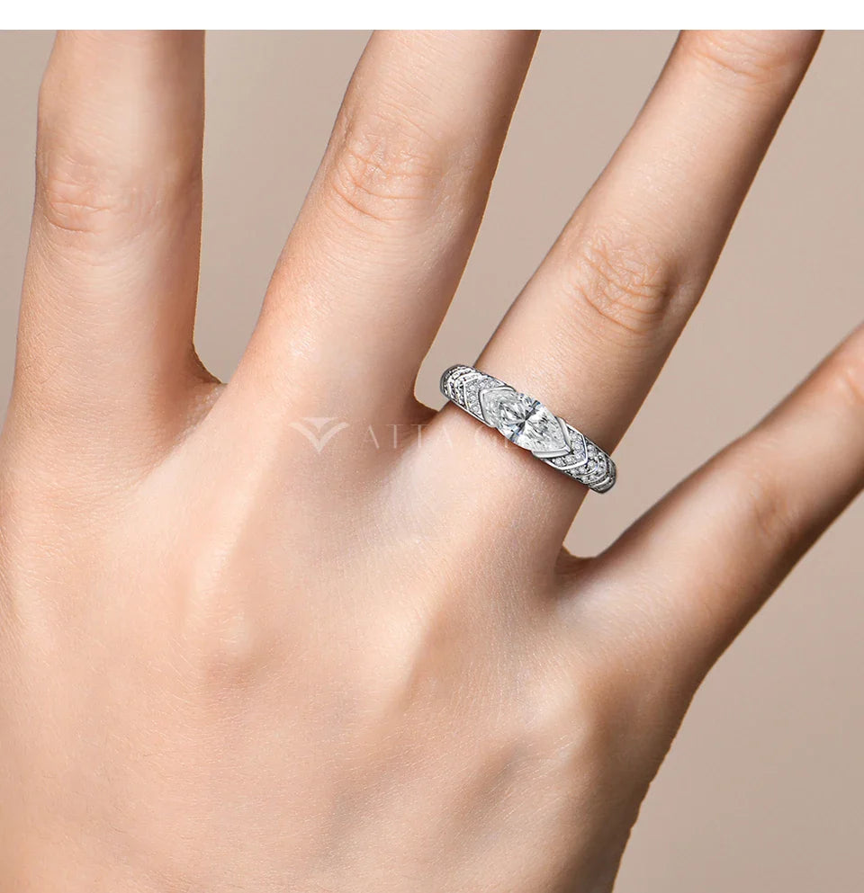 Mariquise Cut 1CT Moissanite Ring For Women Men 925 Sterling Silver 18K Gold Plated Engagement Jewelry with Certificate