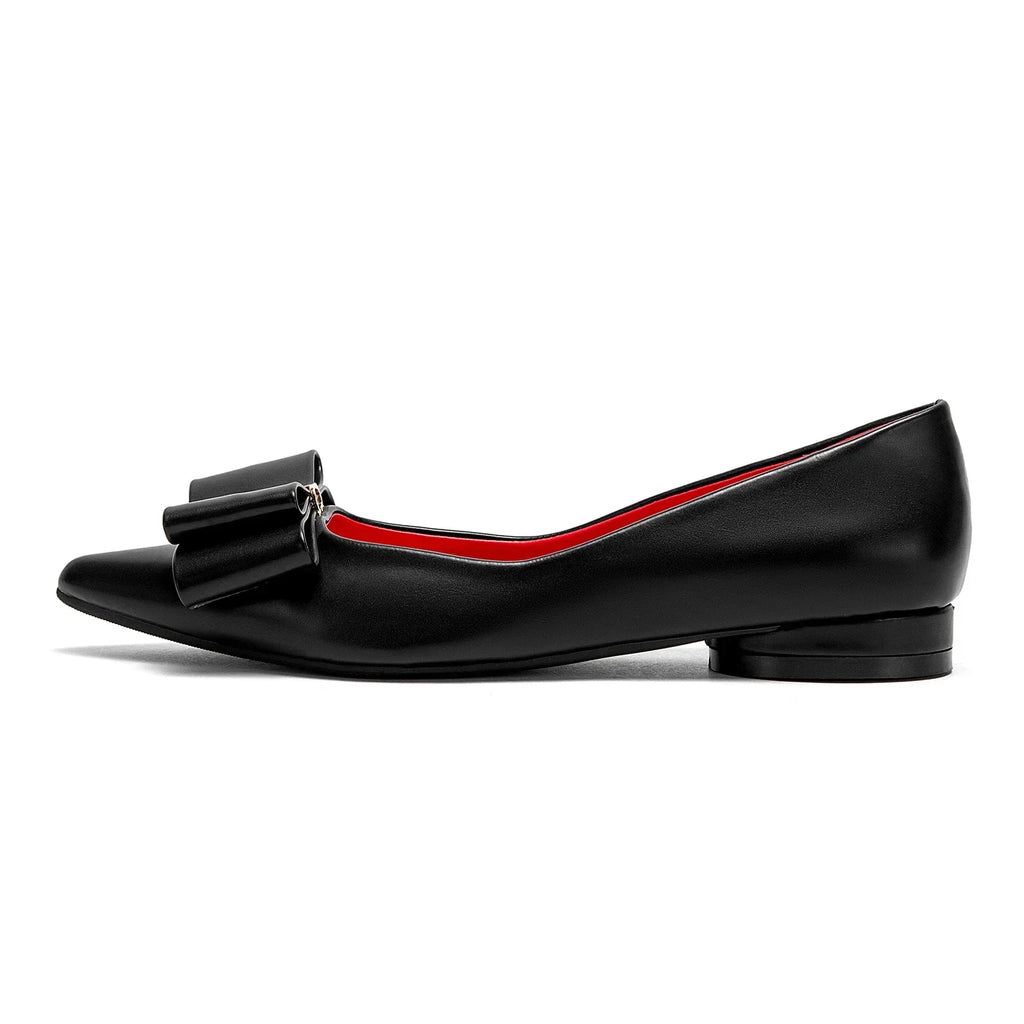 2025 Women's Flat Shoes New Black Pointed Bow Business Shoes Comfortable Commuting Women Shoes