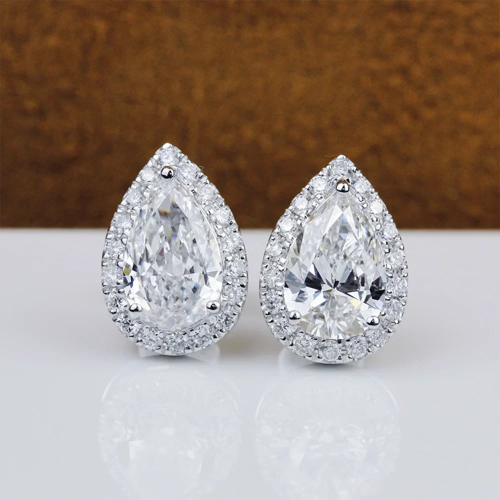 2cttw Pear Cut Moissanite Halo Diamond Earrings with Certificate 925 Sterling Silver Waterdrop Shape Stud Earrings for Women