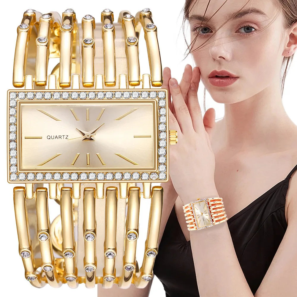 W24 Women's Fashion Quartz Watches Lady's Stainless Steel Bracelet Casual Hollow Clock Girl Wristwatch Jewelry