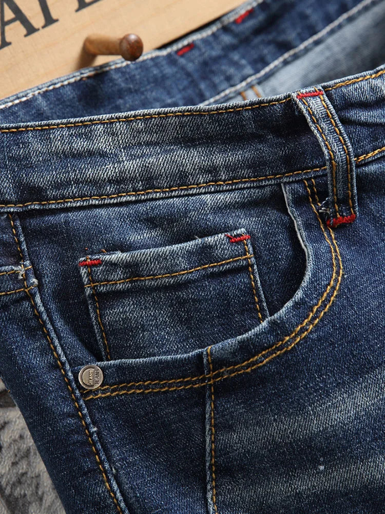 Men's Slim Fit Jeans Elastic Casual High Street Style Ripped Patchwork Pants Fashionable Tight Menswear Spring New Arrival