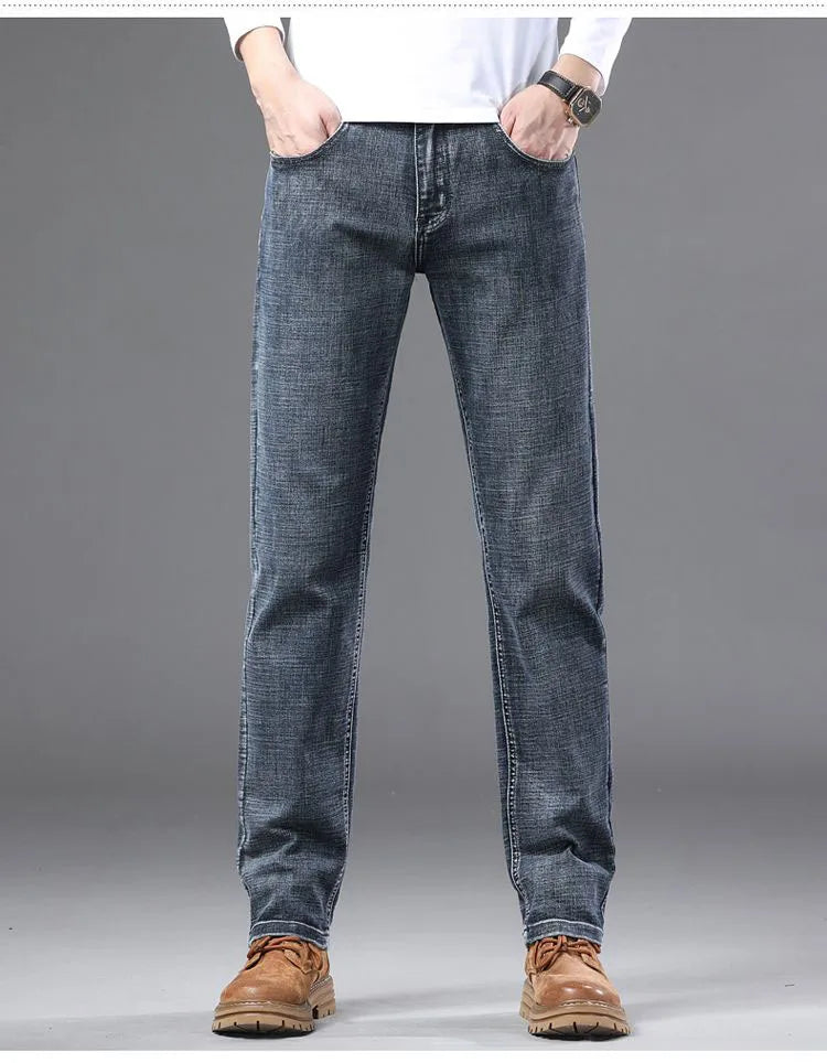 High Quality Spring Autumn Men's Slim Jeans Stylish Casual Stretch Fabric Denim Pants Classic Trousers Smoke Gray Plus Size 40