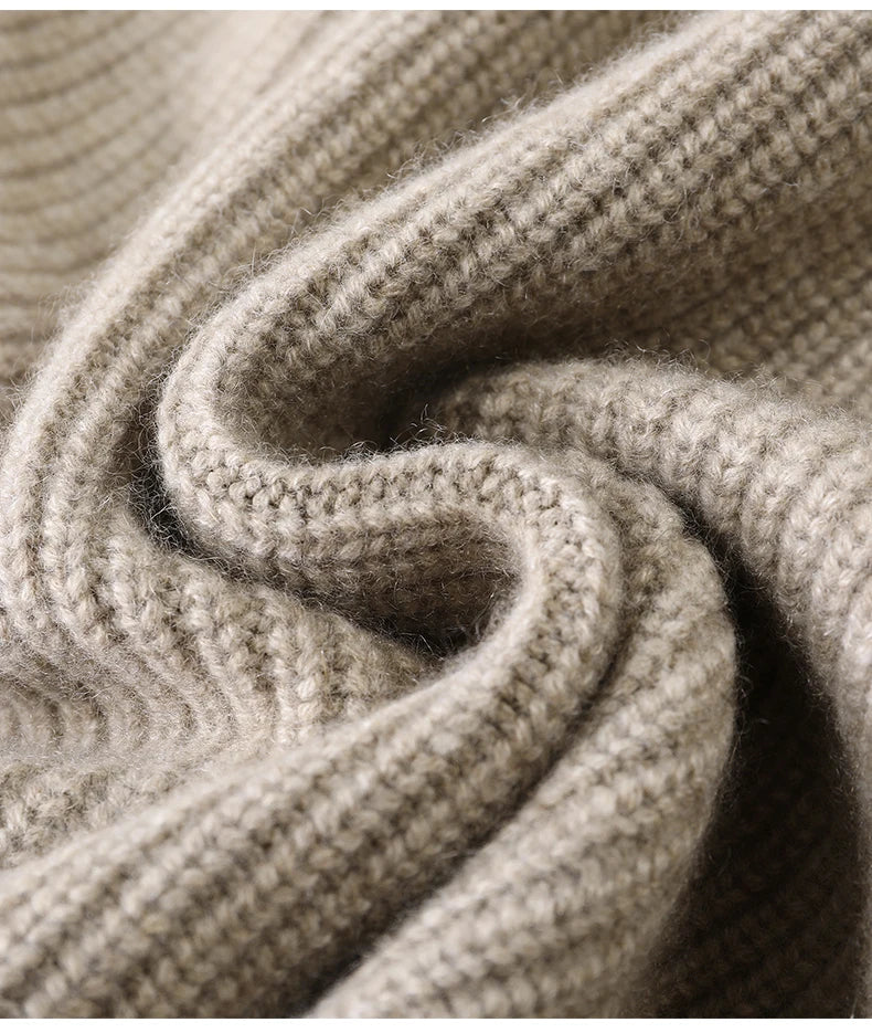 100% Pure Cashmere Sweater for Men's Cardigan Half Turtleneck Knitted Jacket for Winter High-End Business Thickened Sweater