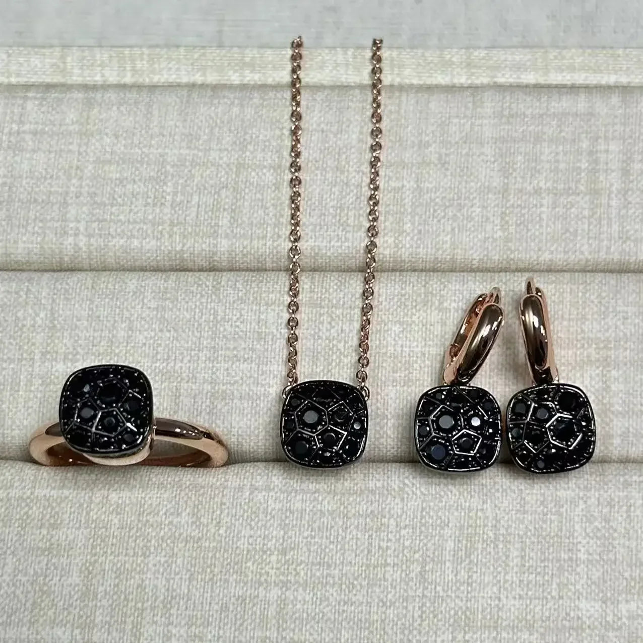 10.6mm Honeycomb Style Jewelry Set For Women Ring Earrings Necklace Rose Gold Candy Crystal Bijoux Gift