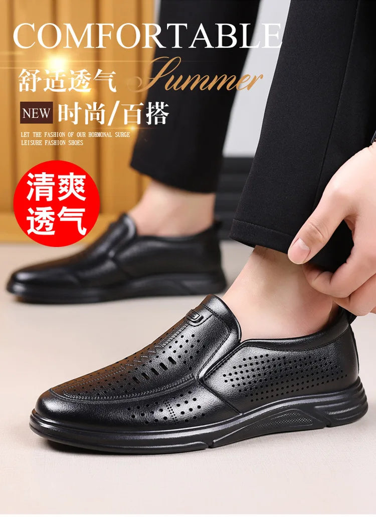 Spring Summer New Hallow Leather Shoes for Men Solid Color Fashion Dress Shoes Male Soft Sole Business Casual Shoe Man