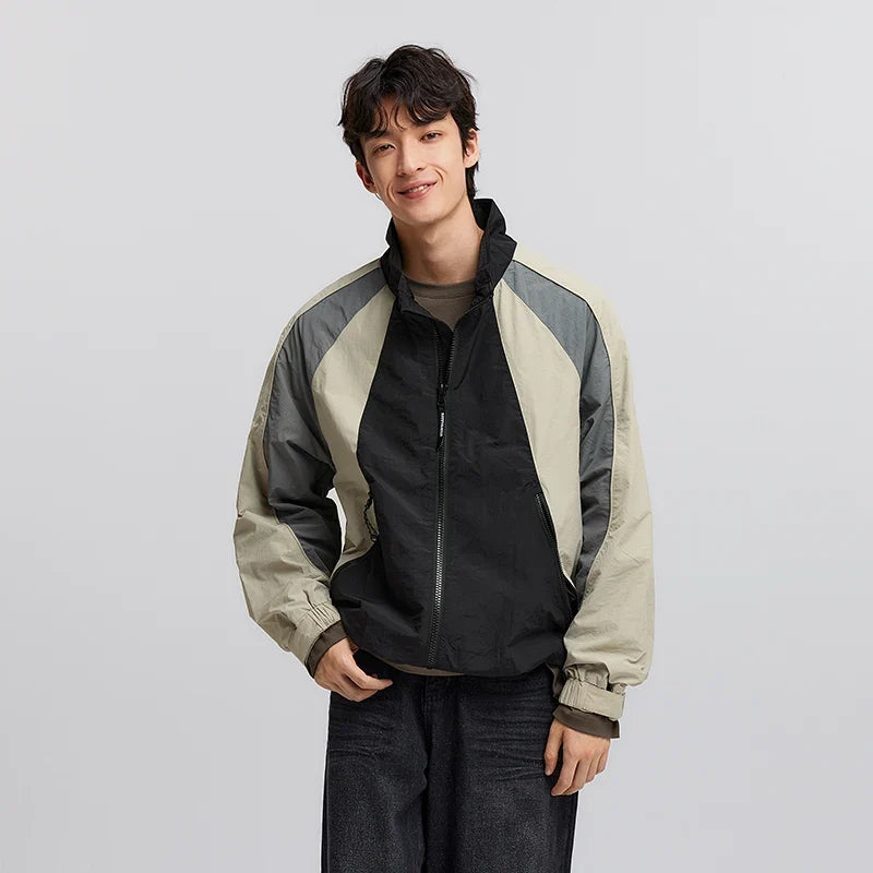 Jacket Men American Vintage Sports Style Outerwear 2025 Spring New Outdoor Color-blocked Top Loose