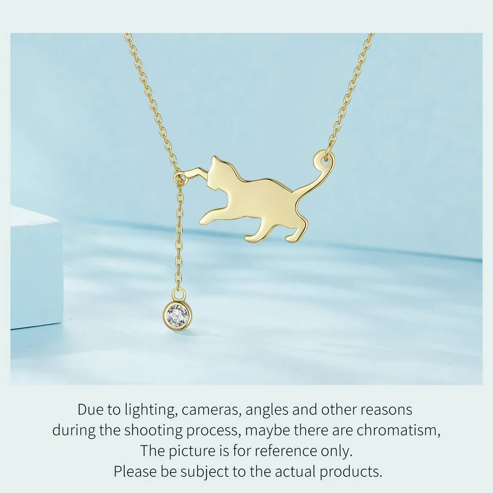 S925 Sterling Silver Cat Necklace Cute Silver Cat Pendant Collarbone Necklace for Women SCN232 3 Colors