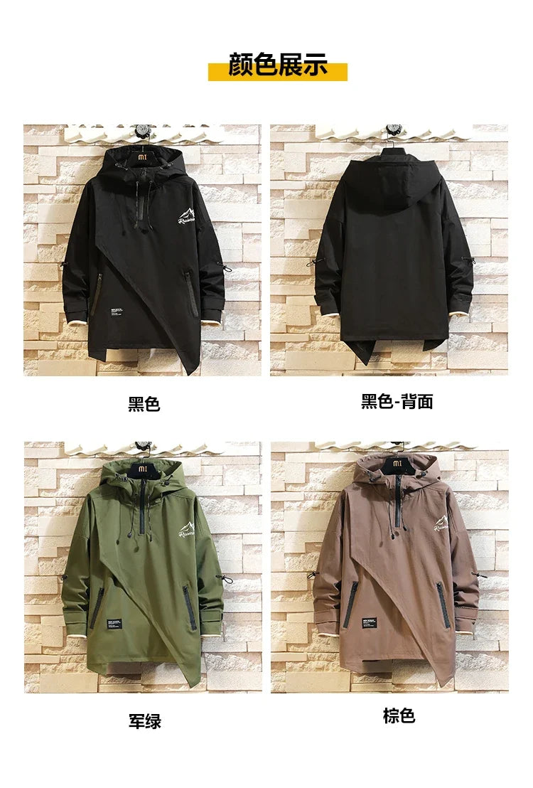 Men Jacket Korea Fashion 2023 Spring Hooded Jack Black Patchwork Zipper Coats Streetwear OverSize Men Clothing