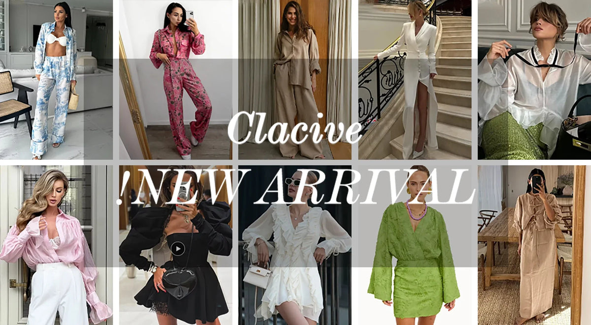 Clacive Fashion Loose Print Women's Dress 2025 Sexy V-Neck Long Sleeve Ankle Length Dresses Elegant Classic Ruffles Female Dress