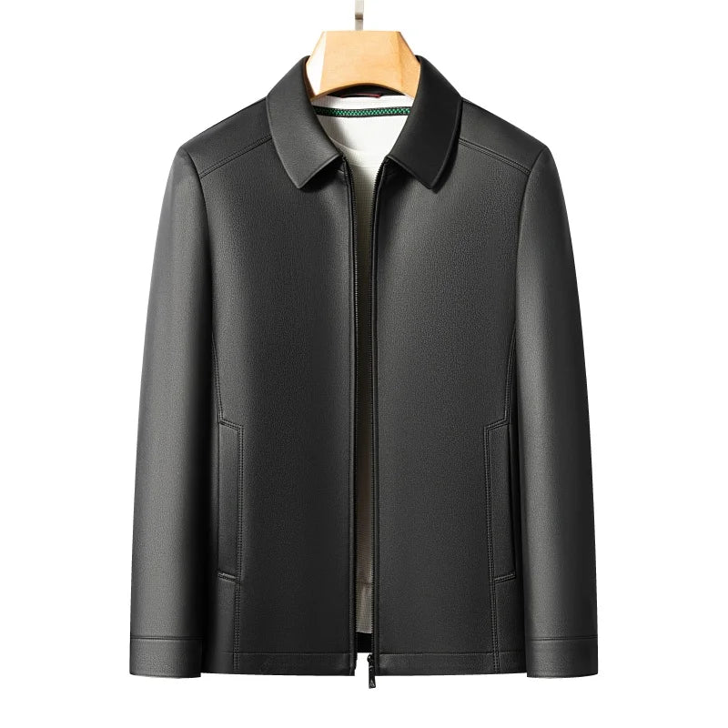 Men's Fashion Casual Large-Sized Goatskin Leather Jacket Lapel Coat High-End Spring Autumn 2025