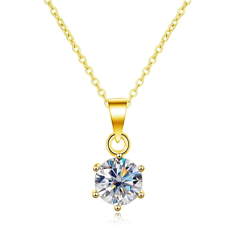 1ct 2ct Moissanite Necklace for Women Wedding Jewelry with GRA 925 Sterling Sliver Plated White Gold Diamond Necklace
