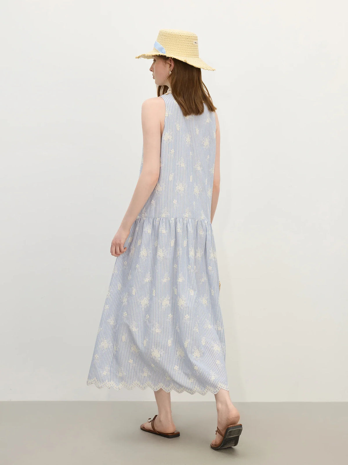 2025 Summer New Design - Women's Beach Style Casual Resort Dress with Premium Knit Blue Stripe Dresses 25FS12618