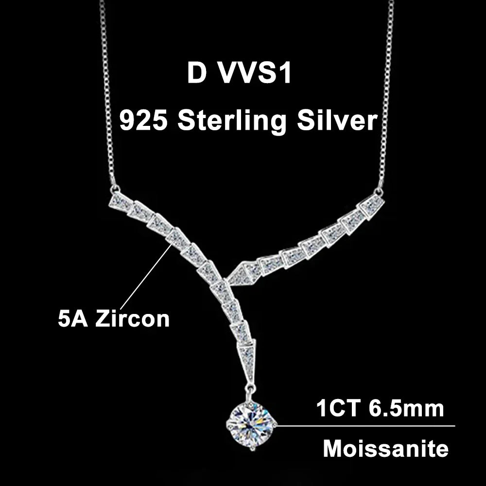 D VVS 1CT Moissanite Pendant Necklace for Women V-Shape Collarbone Neck Chain 925 Sterling Silver Lab Diamond Jewelry