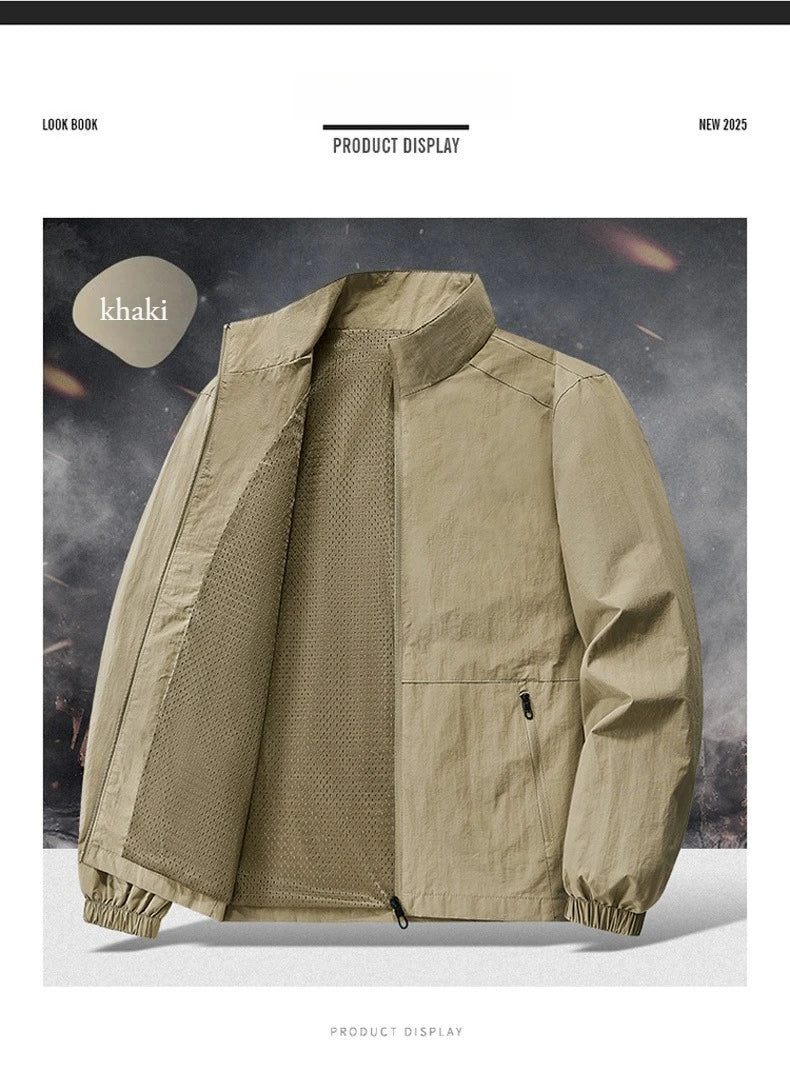 Autumn Breathable New Men's Jackets Outdoor Sports Loose Korean Casual Coat Man Stand Up Collar Classic Solid Color Windbreaker
