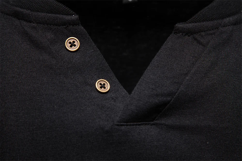 Men's 100% Cotton Henley T-Shirt Long Sleeve Solid Color with Fake Pocket Casual Comfortable Autumn Top