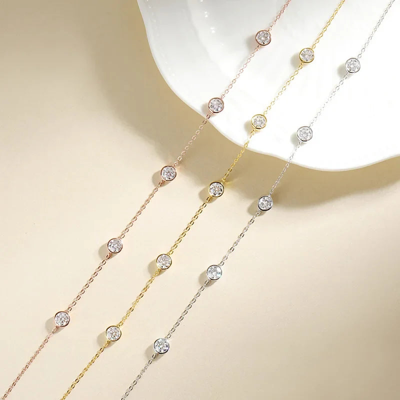 18k Plated 2.5CTTW Classic Bubble Moissanite Necklace for Women Sparkling Pendant Sterling Silver 925 Chain Wedding