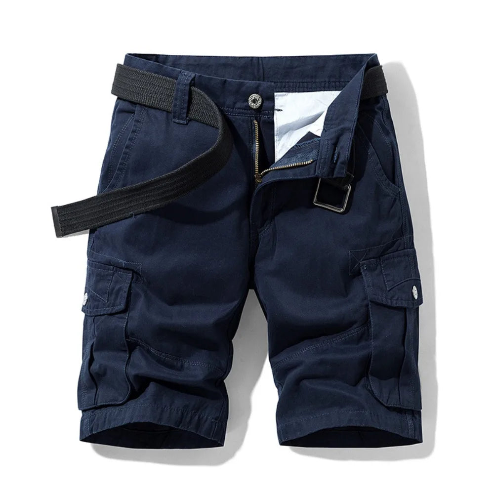 Summer Cargo Shorts Men's Pure Cotton Vintage Washed Multi Pocket Casual Straight Leg Trendy Knee Length Pants Streetwear