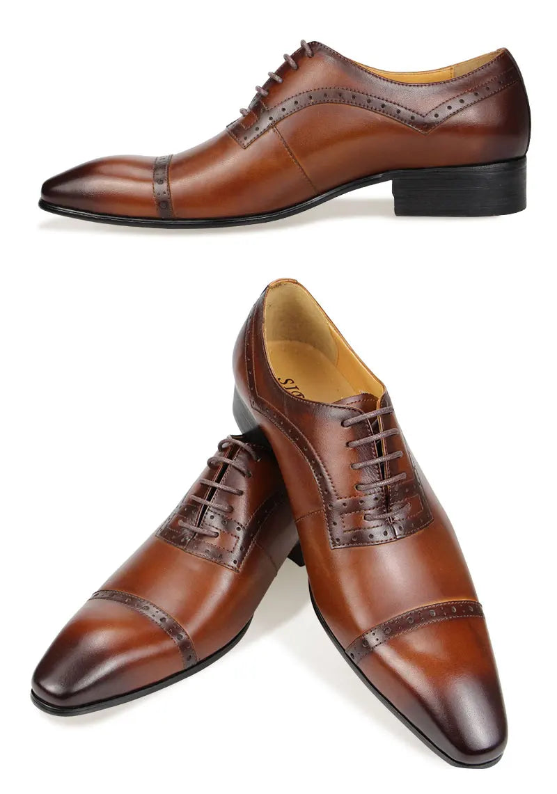 Premium Men's Genuine Leather Oxford Shoes|Luxury Brogue Dress Shoes for Weddings & Business|Comfortable Formal Lace-Up Shoes