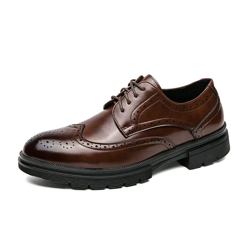 Men's Leather Brogue Oxford Dress Shoes Formal Business Handmade Classic 2026 Brown Black Chaussure Homme