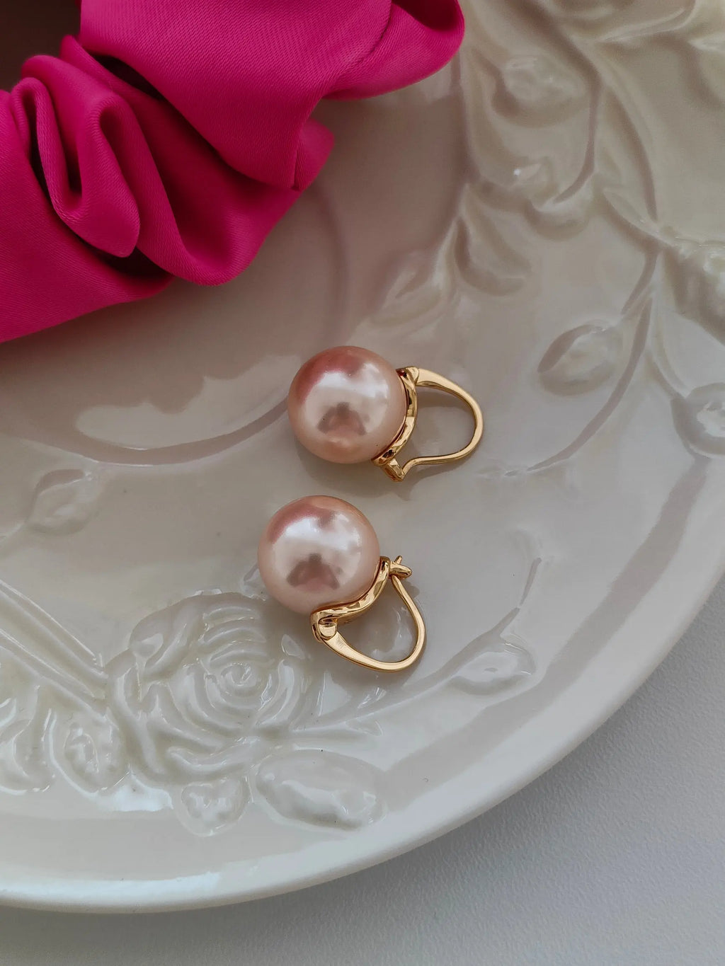 925 Sterling Silver Earring Pink Color Pearl Earring For Women Wedding Party Gift Fashion Jewelry 12-14mm Shell Pearl