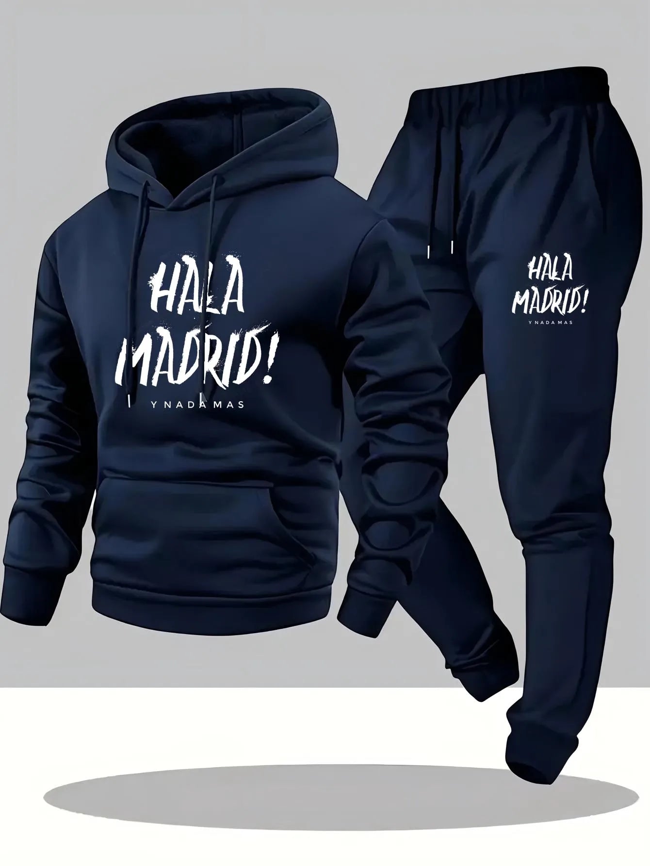 Men's Hala Madrid Graphic Print Hoodie And Jogger Set Casual Loose Fit Polyester Knit Pullover with Elastic Material
