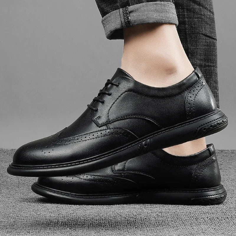 Big Size Mens Formal Genuine Leather Dress Shoes British Stylish Business Dress Men Flats High Quality Brogues Oxford Shoes Men
